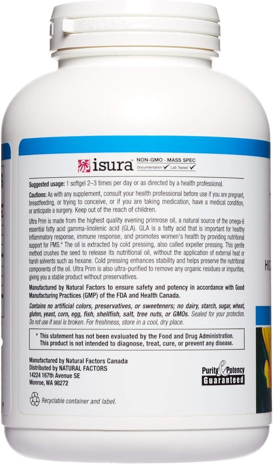 Natural Factors Omega Factors Ultra Prim Evening Primrose Oil Softgels - 240 Servings for Women's & Immune Health, Rich in Omega-6 GLA