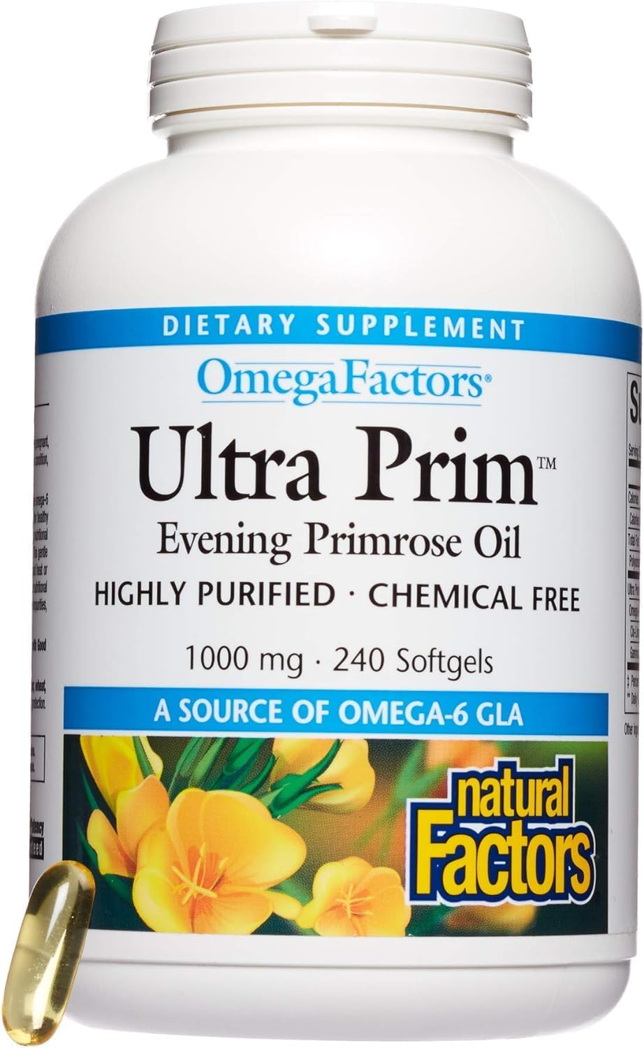 Natural Factors Omega Factors Ultra Prim Evening Primrose Oil Softgels - 240 Servings for Women's & Immune Health, Rich in Omega-6 GLA