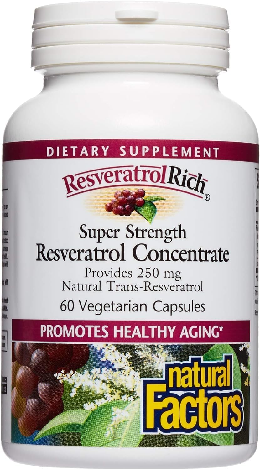 Natural Factors ResveratrolRich Super Strength Concentrate, Supports Healthy Aging, 60 Capsules