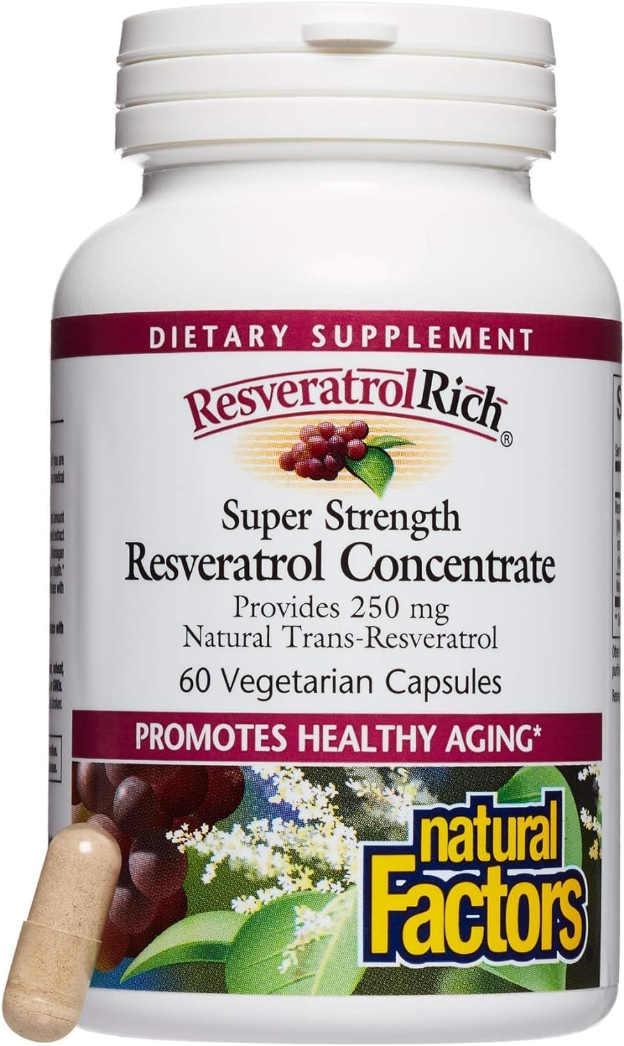 Natural Factors ResveratrolRich Super Strength Concentrate, Supports Healthy Aging, 60 Capsules
