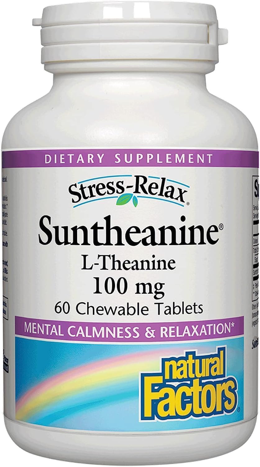 Natural Factors Stress-Relax Chewable Suntheanine L-Theanine 100mg Tablets - Tropical Fruit Flavor, Non-Drowsy Mental Calmness Support