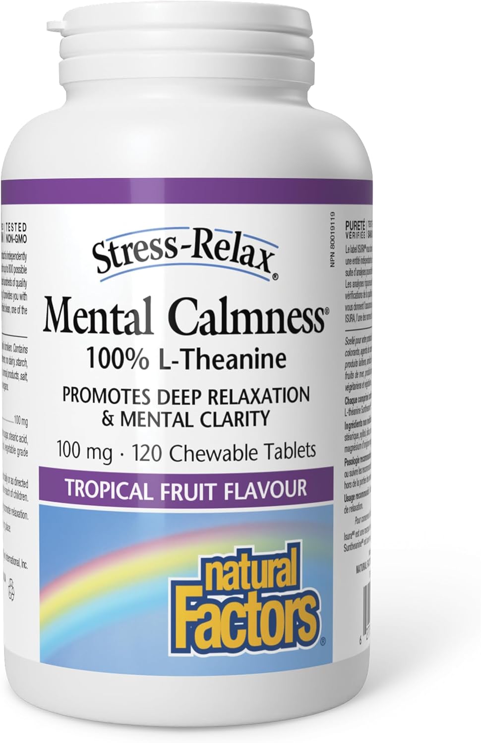 Natural Factors Stress-Relax Suntheanine L-Theanine Chewables - 100mg, Tropical Fruit Flavor - 120 Tablets, Mental Calmness Support