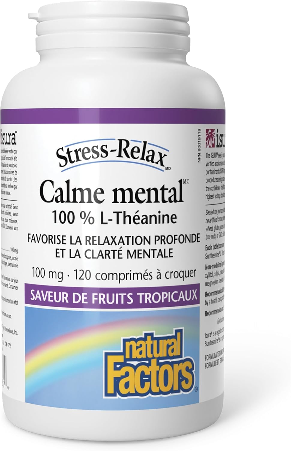 Natural Factors Stress-Relax Suntheanine L-Theanine Chewables - 100mg, Tropical Fruit Flavor - 120 Tablets, Mental Calmness Support