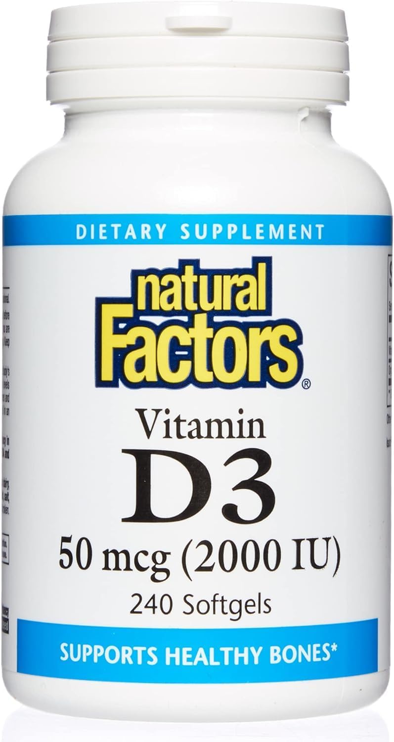 Natural Factors Vitamin D3 2000 IU Soft Gels for Healthy Bones - 240 Count