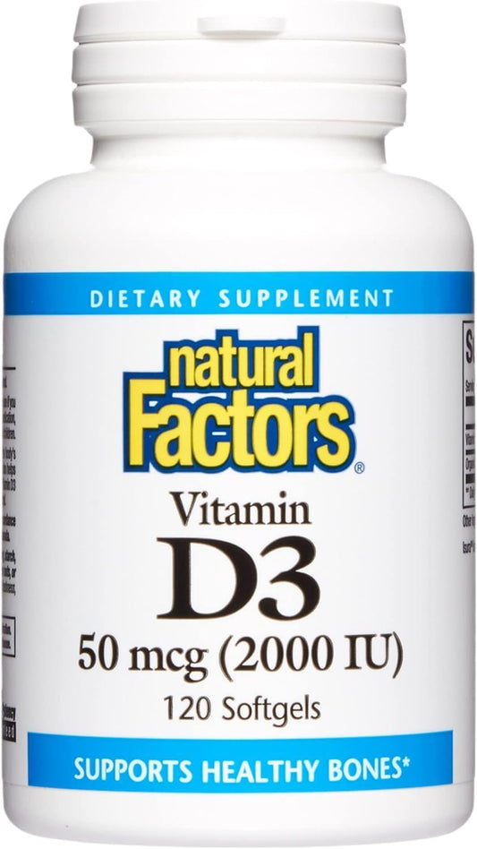 Natural Factors Vitamin D3 2000 IU Softgels for Strong Bones, Muscles, and Immune Support - 120 Count