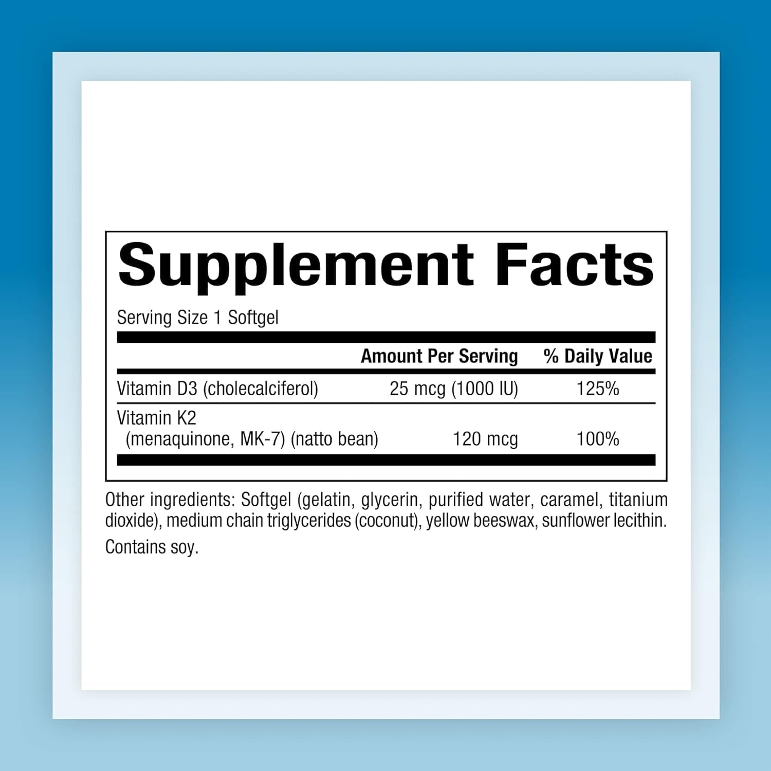Natural Factors Vitamin D3 & K2 1000 IU + 120 mcg Softgels for Bone & Vascular Health - 60 Count