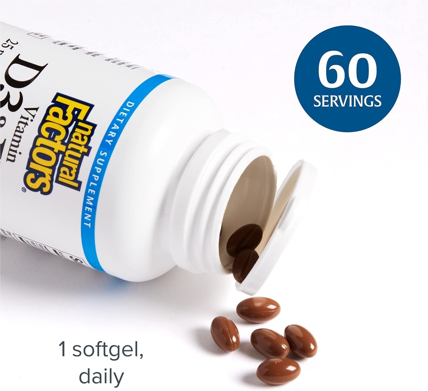 Natural Factors Vitamin D3 & K2 1000 IU + 120 mcg Softgels for Bone & Vascular Health - 60 Count