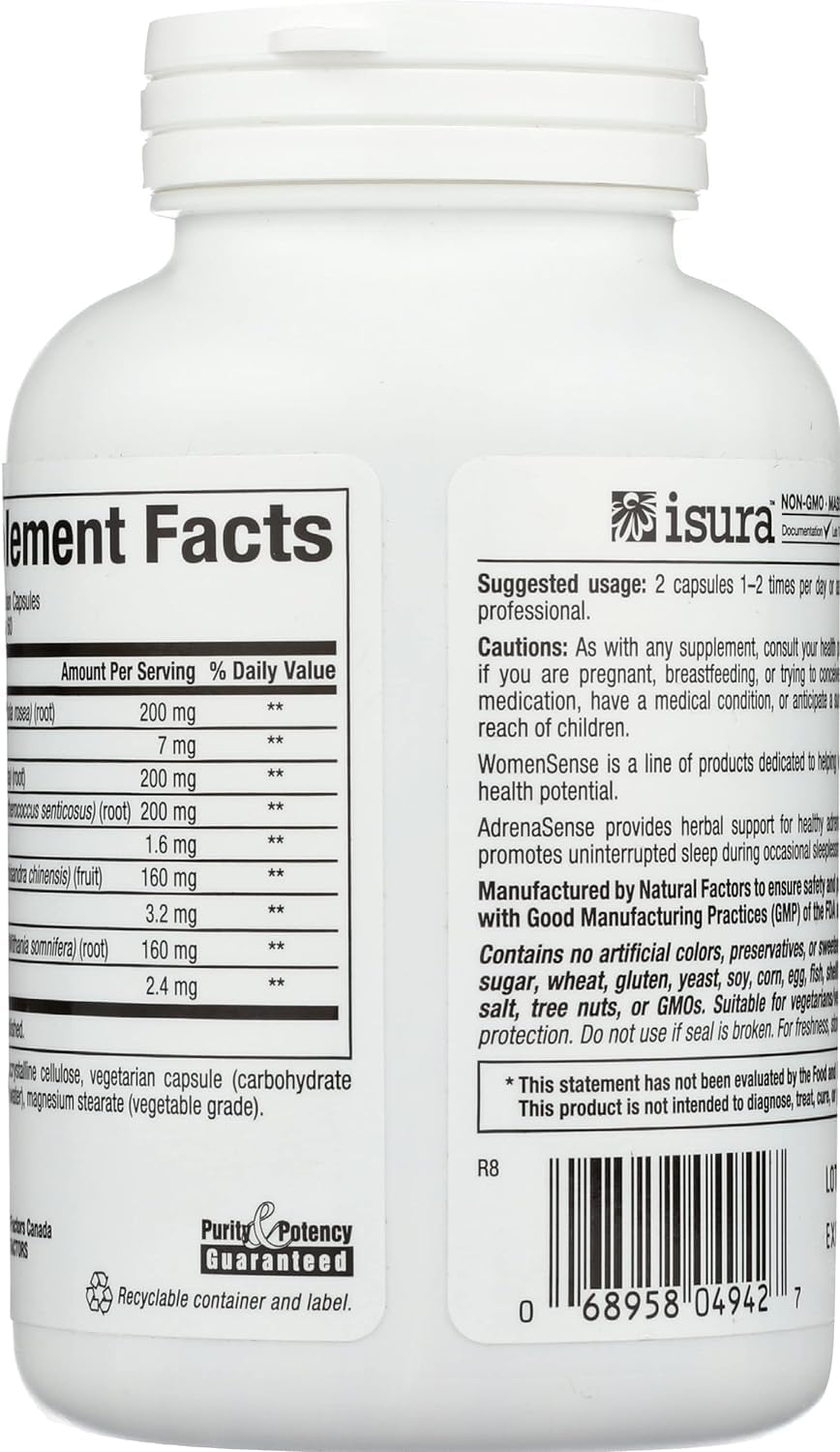 Natural Factors WomenSense AdrenaSense Capsules - Herbal Supplement for Adrenal Support and Stress Relief - Vegan and Non-GMO - 120 Count