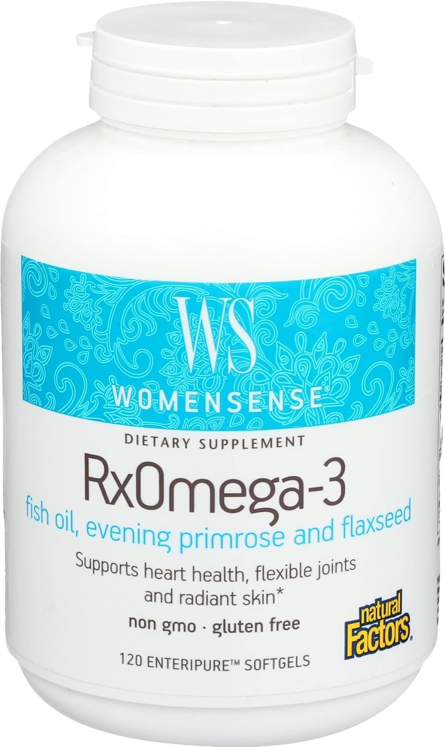 Natural Factors WomenSense RxOmega-3 Fish Oil with Primrose Oil, Supports Heart & Joints, DHA & EPA, Gluten Free - 120 Softgels