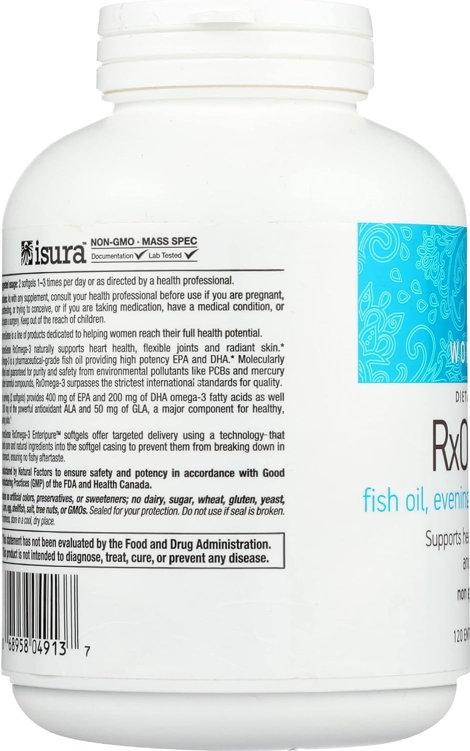 Natural Factors WomenSense RxOmega-3 Fish Oil with Primrose Oil, Supports Heart & Joints, DHA & EPA, Gluten Free - 120 Softgels