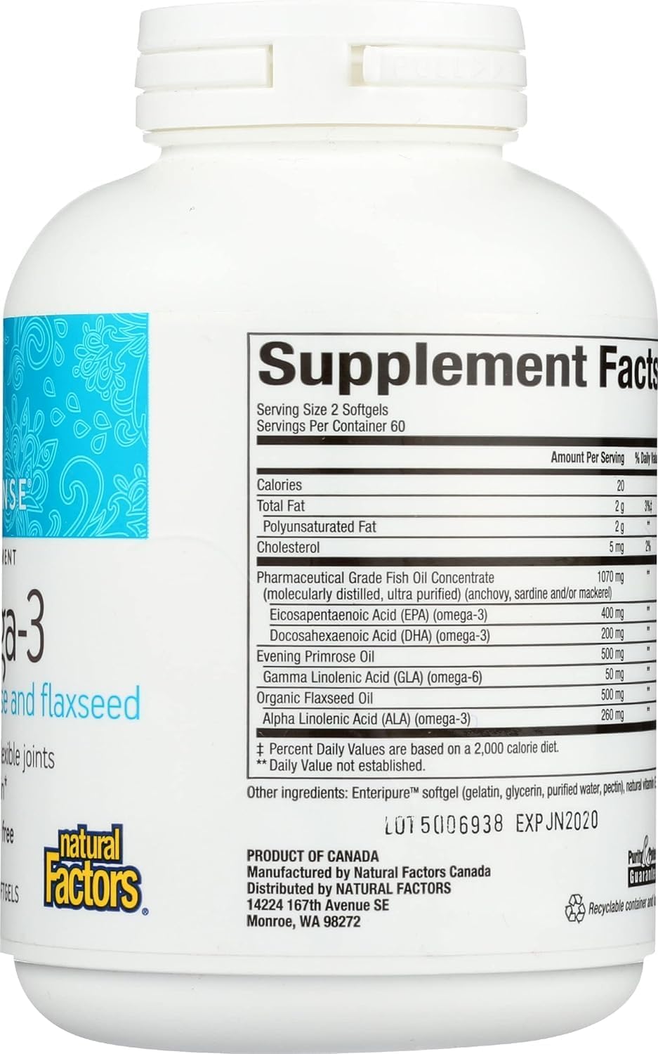 Natural Factors WomenSense RxOmega-3 Fish Oil with Primrose Oil, Supports Heart & Joints, DHA & EPA, Gluten Free - 120 Softgels