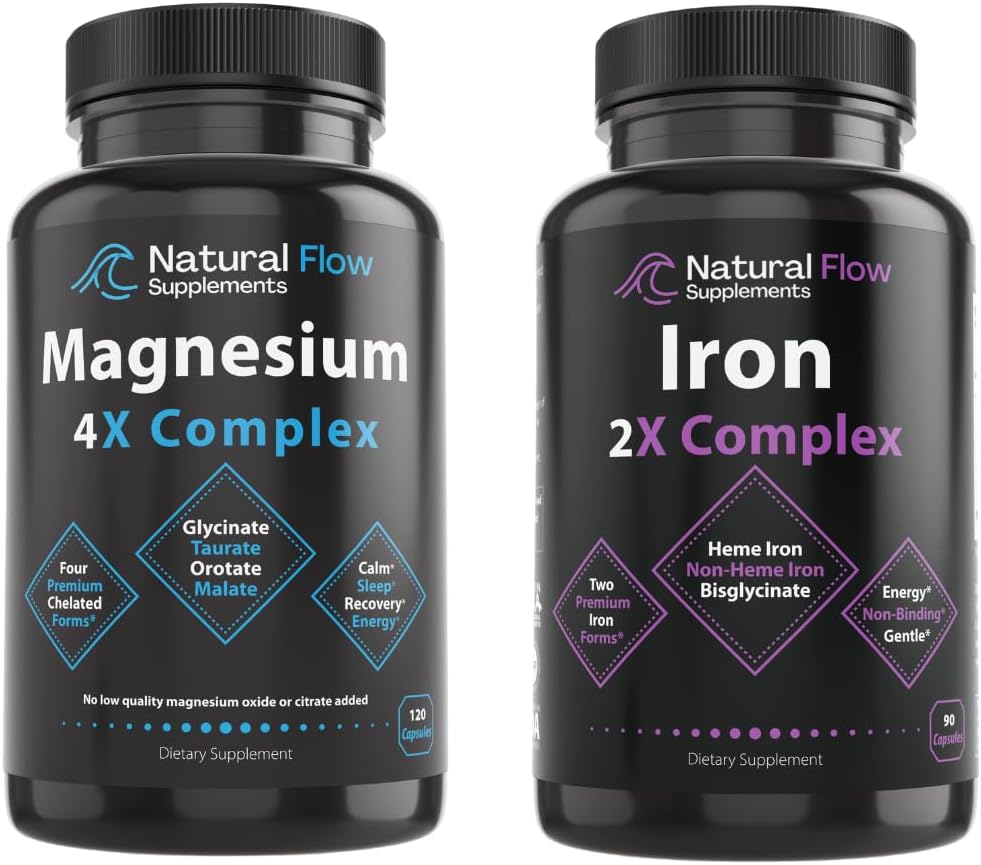 Natural Flow 4X Magnesium and Iron Supplement - Complete Complex Formula for Optimal Health