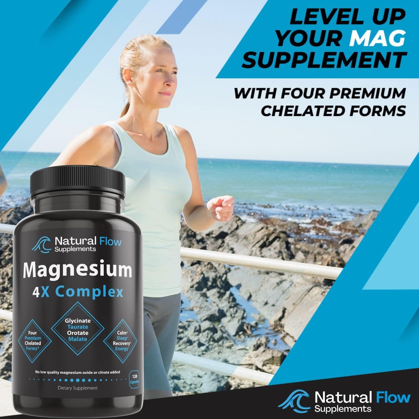 Natural Flow 4X Magnesium and Iron Supplement - Complete Complex Formula for Optimal Health