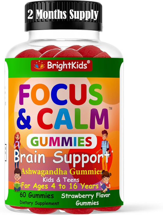 Natural Focus and Calm Gummies for Kids with Ashwagandha Extract - Supports Concentration, Rest, Mood, Energy, and Relaxation - 60ct
