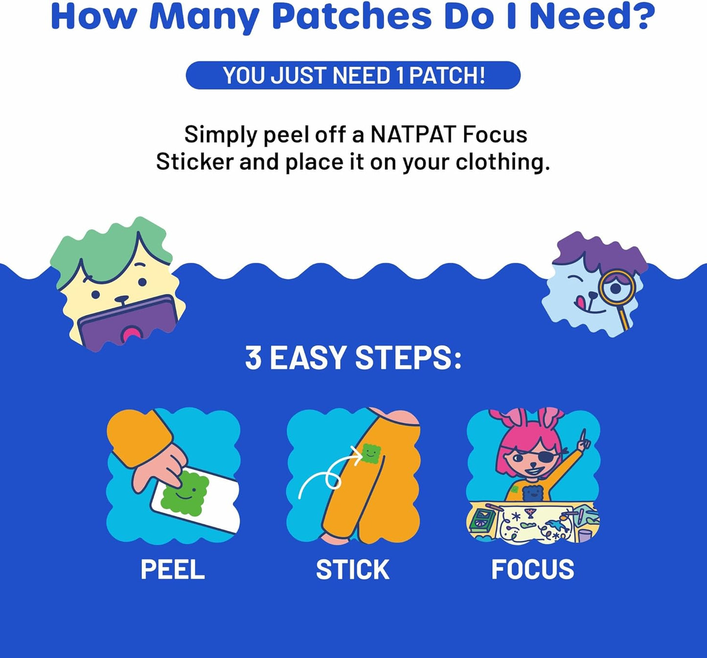 Natural Focus Patches for Kids and Adults - 24 Count - Supports Attention, Focus, Concentration - Chemical-Free Brain Boost - BuzzPatch Focus Stickers