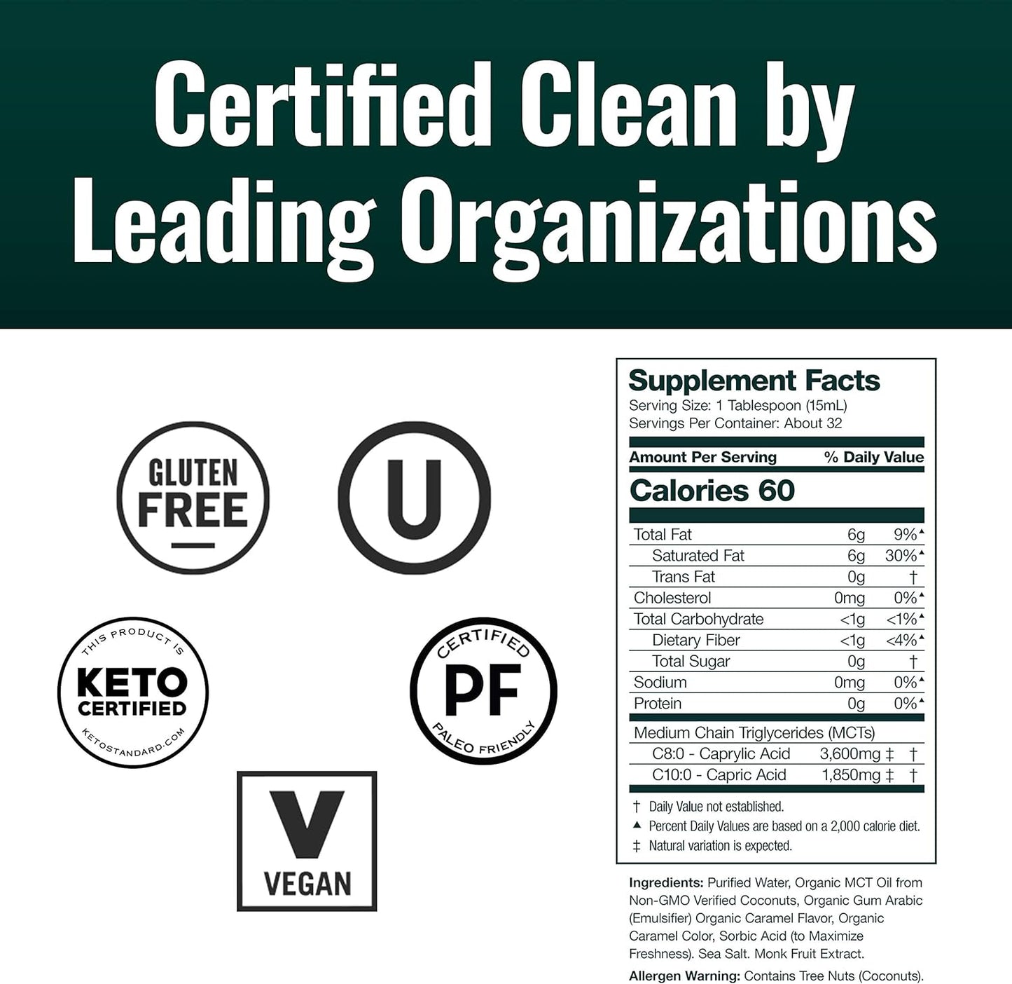 Natural Force Creamy Caramel MCT Oil + Organic Full Spectrum MCT Oil – Gluten-Free, Non GMO, 100% Pure Coconut MCTs from Organic Coconuts – Keto, Paleo, and Vegan – 2x 16 Ounce Glass Bottles