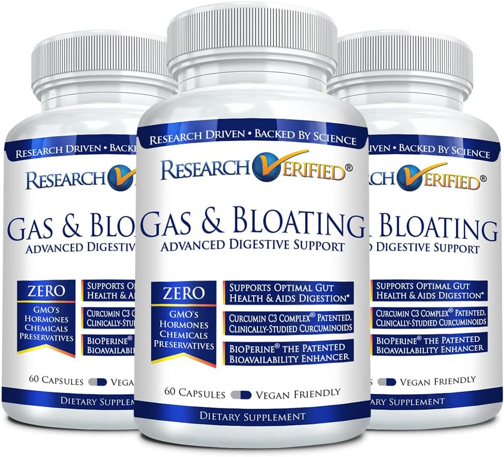 Natural Gas and Bloating Relief Supplement - Supports Digestive Health with Artichoke, Ginger, Peppermint - 180 Vegan Capsules