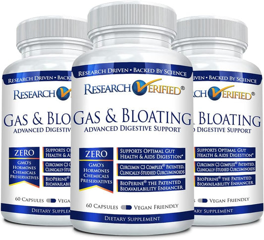 Natural Gas and Bloating Relief Supplement - Supports Digestive Health with Artichoke, Ginger, Peppermint - 180 Vegan Capsules
