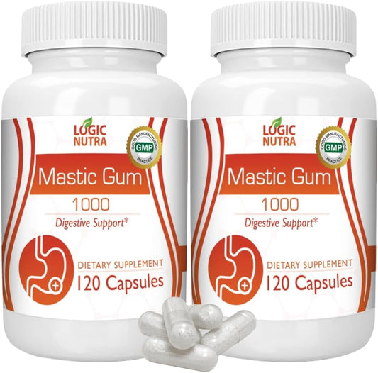 Natural Gastrointestinal Support Supplement - Logic Nutra Mastic Gum Capsules, 1000mg - 240 Capsules in Total