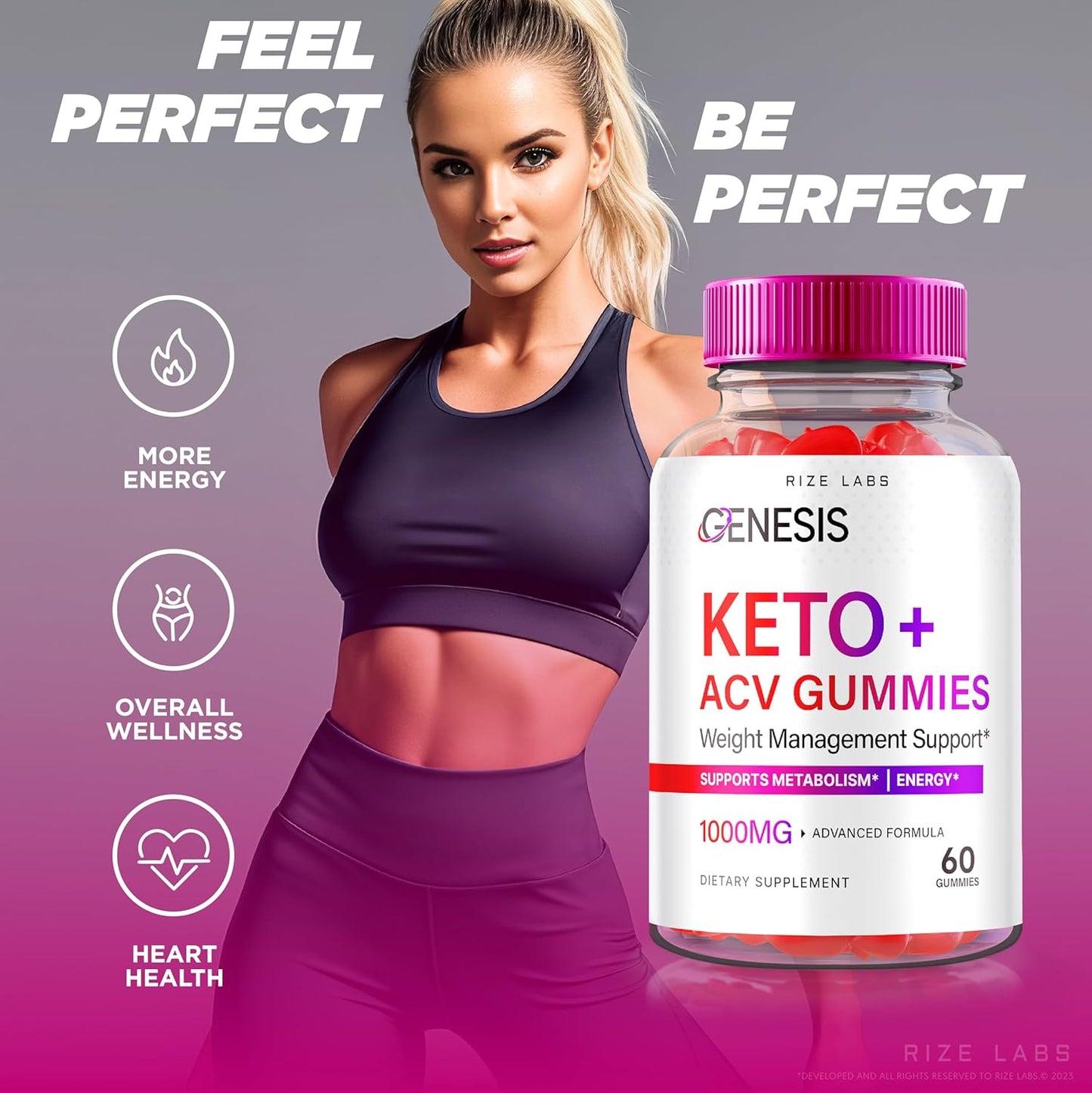 Natural Genesis Keto + ACV Gummies - Advanced Slimming Formula Supplement (180 Gummies, 2000mg) by Rize Labs
