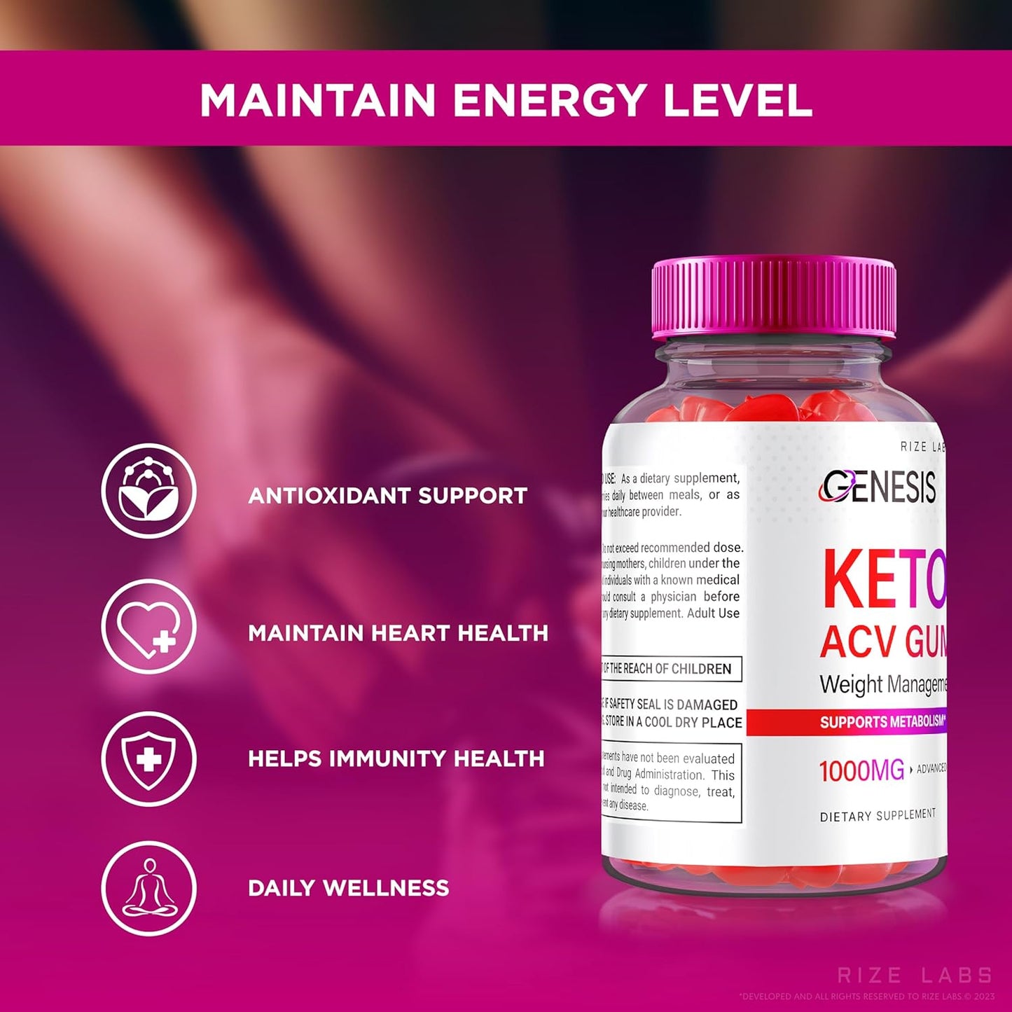 Natural Genesis Keto + ACV Gummies - Advanced Slimming Formula Supplement (180 Gummies, 2000mg) by Rize Labs