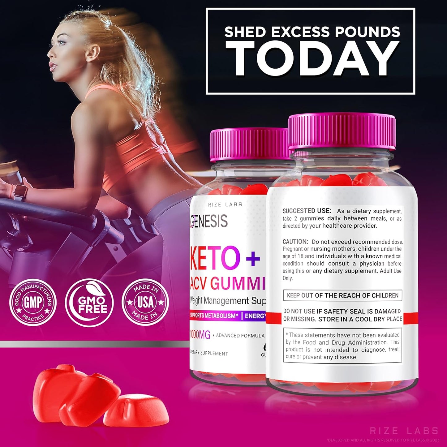 Natural Genesis Keto + ACV Gummies - Advanced Slimming Formula Supplement (180 Gummies, 2000mg) by Rize Labs