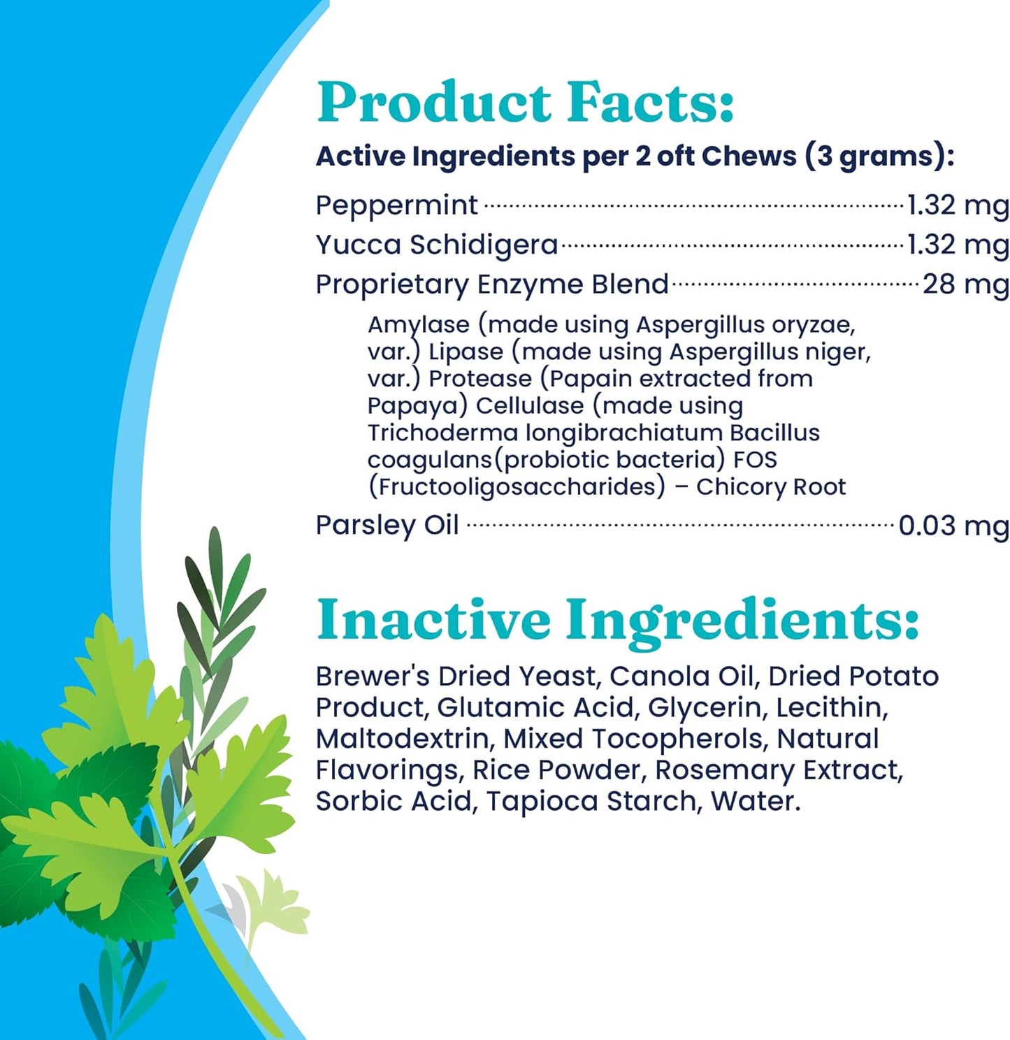 Natural Grain-Free Supplement Chews and Powder to Stop Dog Poop Eating; Holistic Formula with Peppermint & Parsley Oil