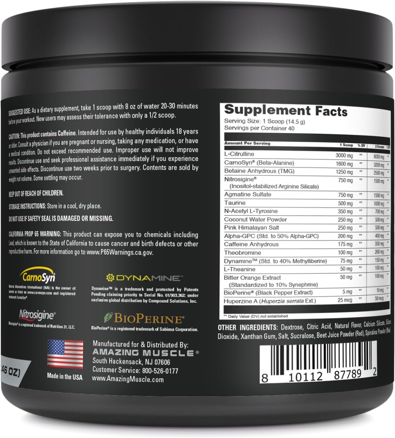 Natural Grape Candy Pre Workout Supplement | Amazing Muscle Pre Boost Extreme | Made in USA | 40 Servings | 580g Powder