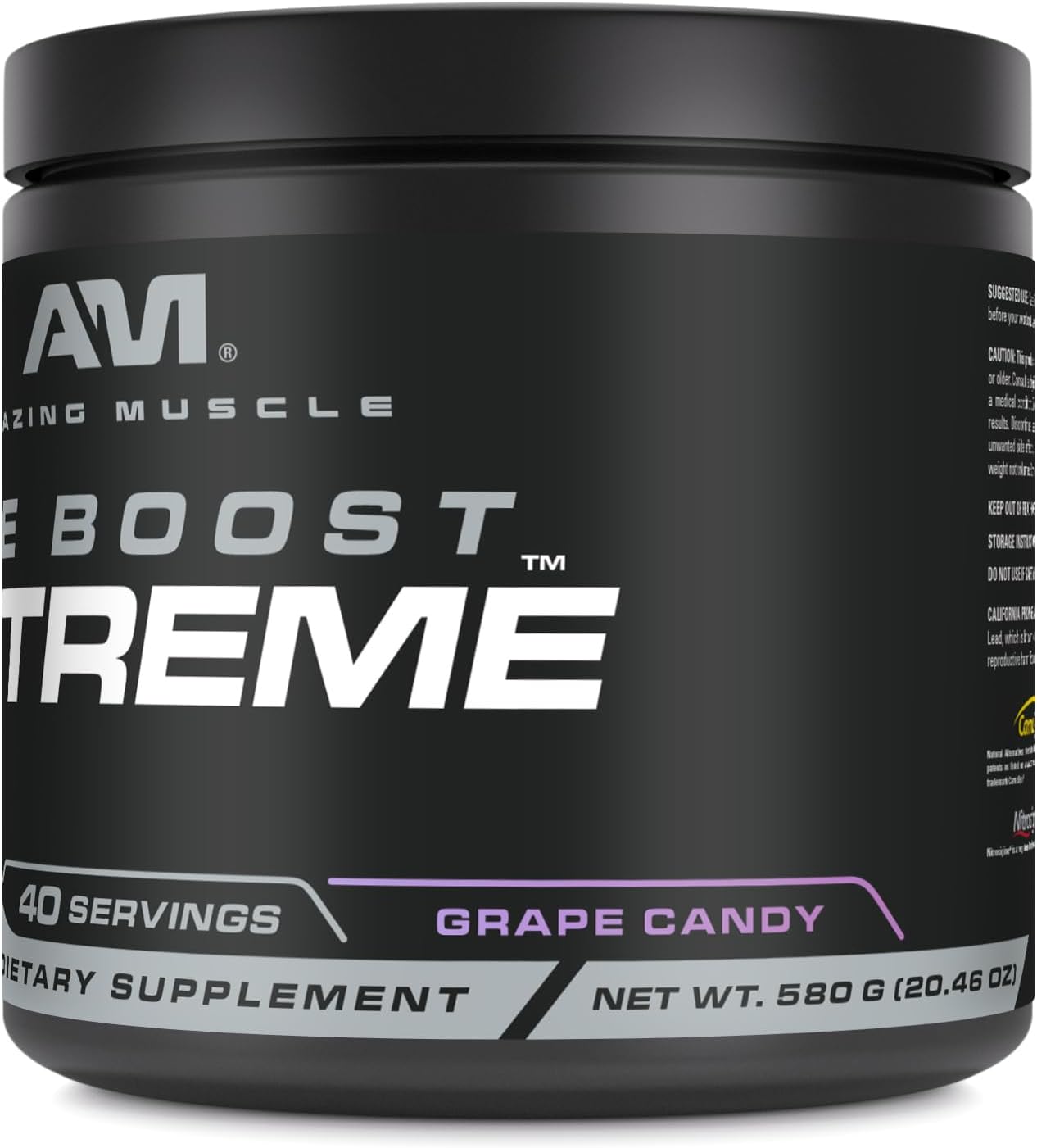 Natural Grape Candy Pre Workout Supplement | Amazing Muscle Pre Boost Extreme | Made in USA | 40 Servings | 580g Powder