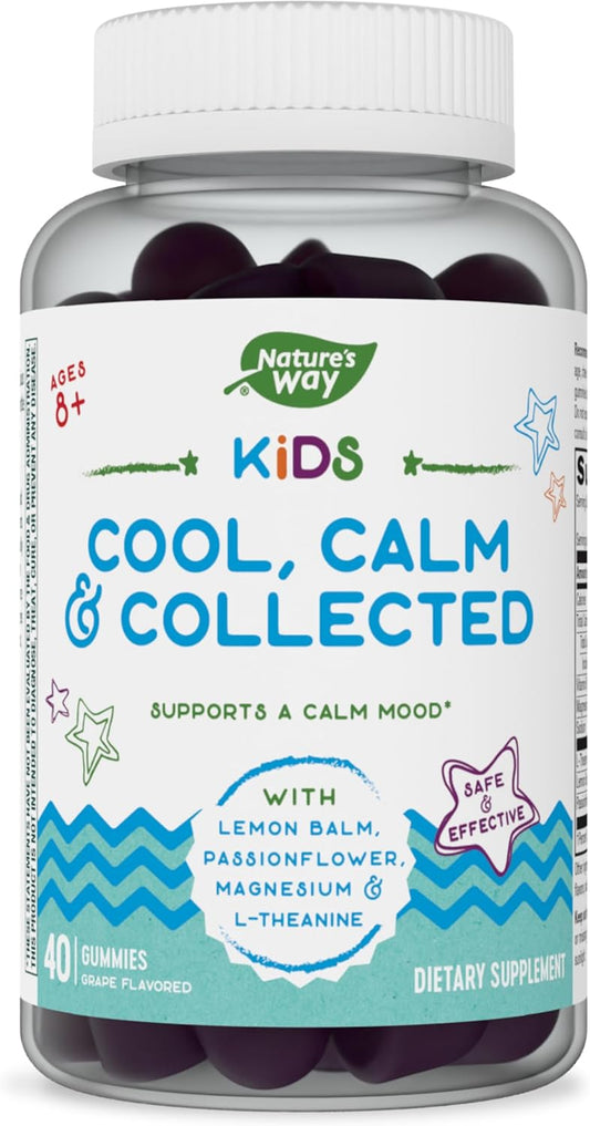 Natural Grape Flavored Kids Gummies for Ages 8+, Promoting Calmness and Focus with Nature's Way Formula, 40 Gummies