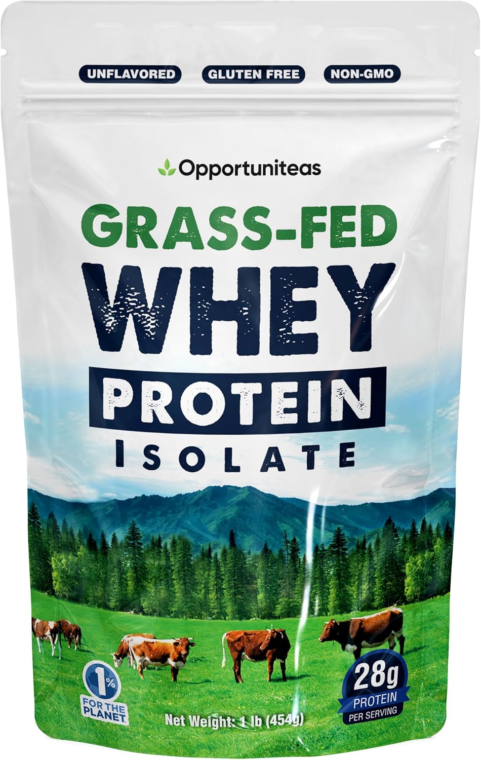Natural Grass Fed Whey Isolate Protein Powder - 28g Protein, Unflavored, Hormone-Free, Non GMO - 1lb