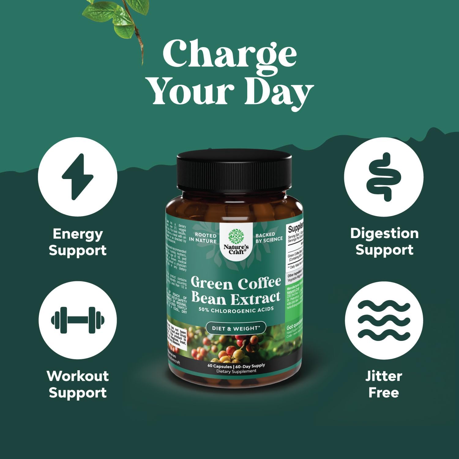 Natural Green Coffee Bean Extract: Herbal Fat Burners - Appetite Suppressant for Weight Loss - Boost Energy and Immunity - Men and Women Support