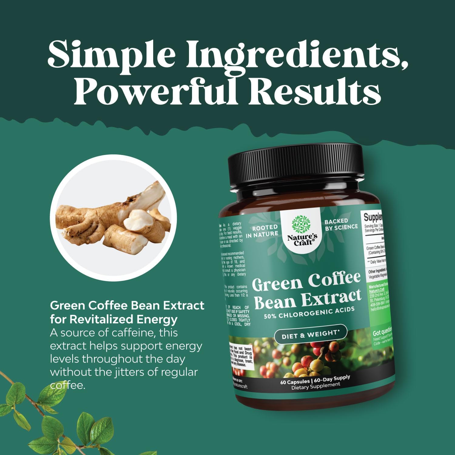 Natural Green Coffee Bean Extract: Herbal Fat Burners - Appetite Suppressant for Weight Loss - Boost Energy and Immunity - Men and Women Support