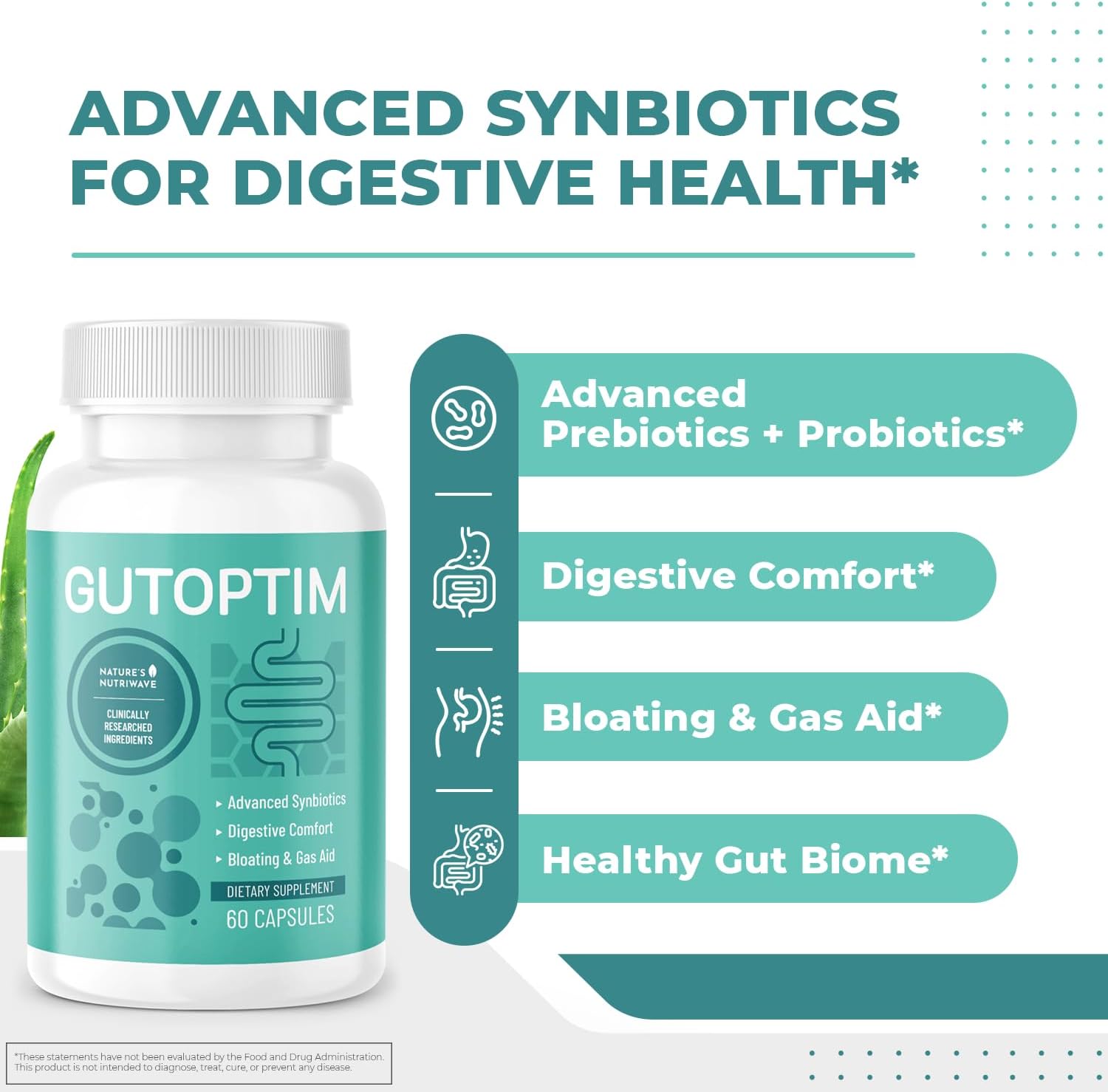 Natural Gut Health Probiotic & Prebiotic Capsules for Women & Men - Enzyme with Probiotics for Digestive Health - Non-GMO, 60 Ct, 6 Month Supply
