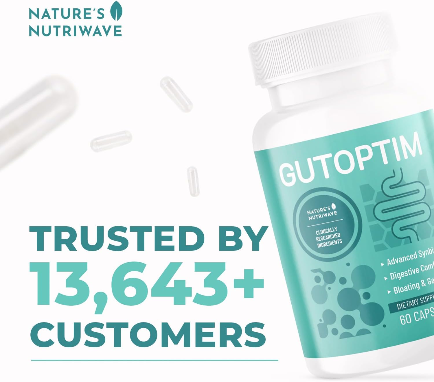 Natural Gut Health Probiotic & Prebiotic Capsules for Women & Men - Enzyme with Probiotics for Digestive Health - Non-GMO, 60 Ct, 6 Month Supply