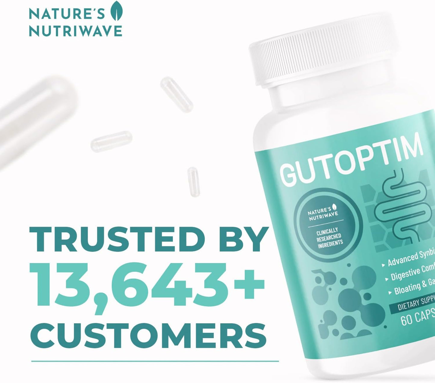 Natural Gut Health Probiotic & Prebiotic Capsules for Women & Men - Enzyme with Probiotics for Digestive Health - Non-GMO, 60 Ct, 6 Month Supply