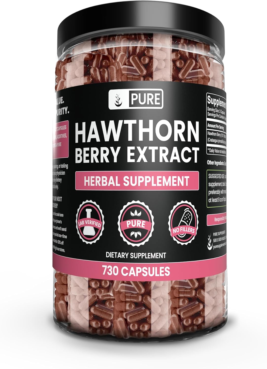 Natural Hawthorn Berry Extract Capsules - Pure & Original Ingredients, 730 Count, No Additives or Fillers