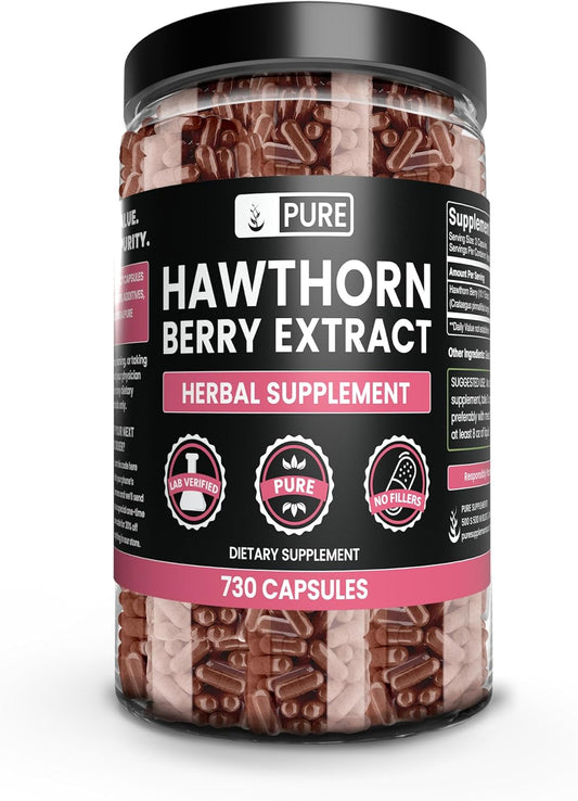 Natural Hawthorn Berry Extract Capsules - Pure & Original Ingredients, 730 Count, No Additives or Fillers