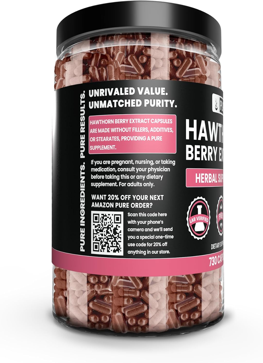 Natural Hawthorn Berry Extract Capsules - Pure & Original Ingredients, 730 Count, No Additives or Fillers