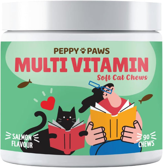Natural Heart Health Cat Multivitamin Soft Chews with Omega 3, Vitamin Bs, C, COQ10, MSM, Glucosamine Chondroitin - 90 Count, Non-GMO, Original Formula by PEPPY PAWS