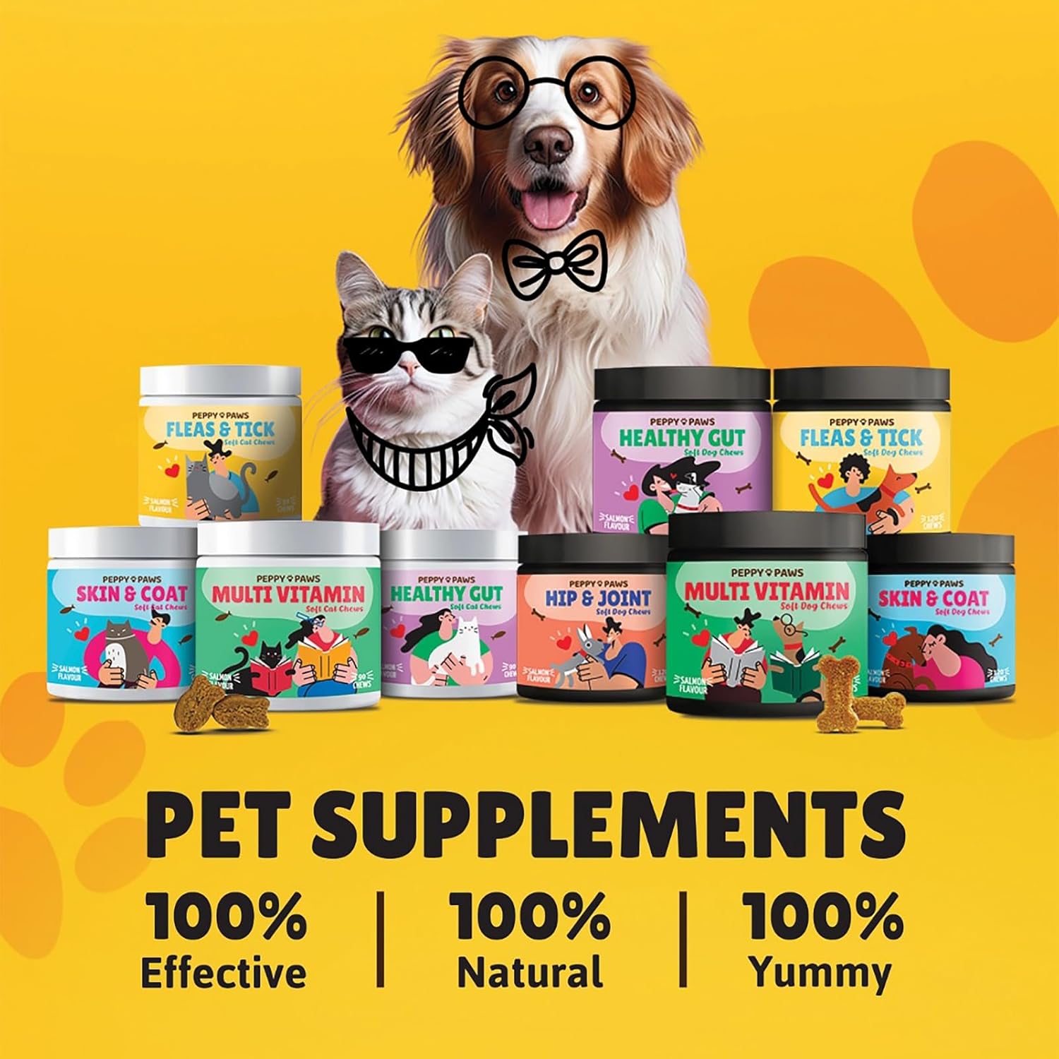 Natural Heart Health Cat Multivitamin Soft Chews with Omega 3, Vitamin Bs, C, COQ10, MSM, Glucosamine Chondroitin - 90 Count, Non-GMO, Original Formula by PEPPY PAWS