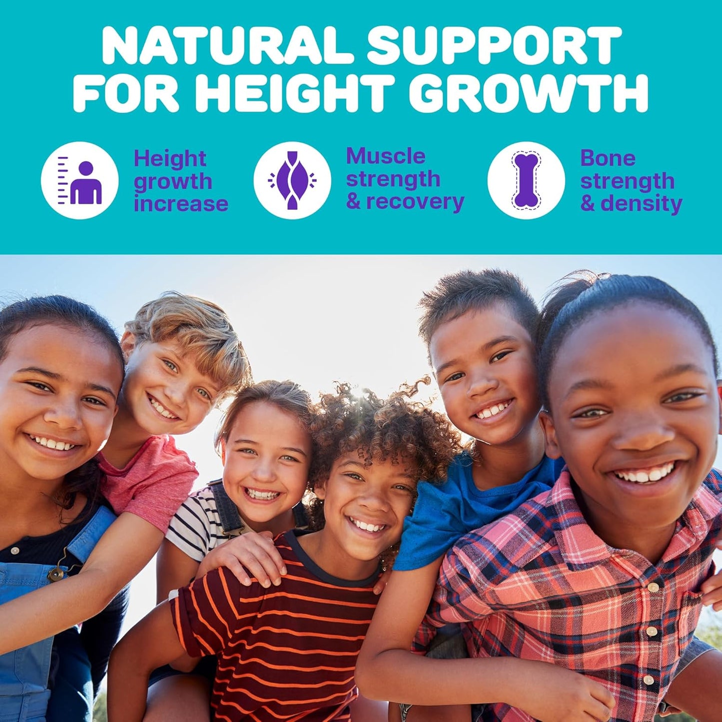 Natural Height Growth Gummies for Kids and Teens - 60 PCS - with Calcium, Vitamin D, C, K2, Magnesium & Zinc - Height Growth Supplement