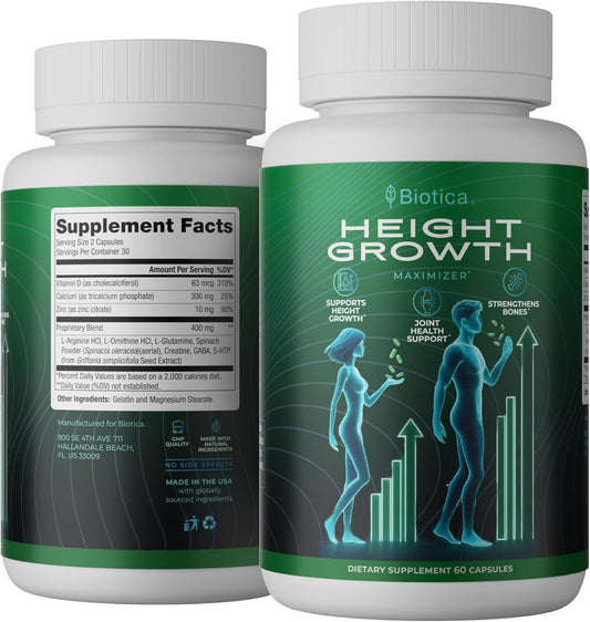 Natural Height Growth Maximizer Pills with Bone Up Calcium Supplement for Growth Factor Support and Stature Development