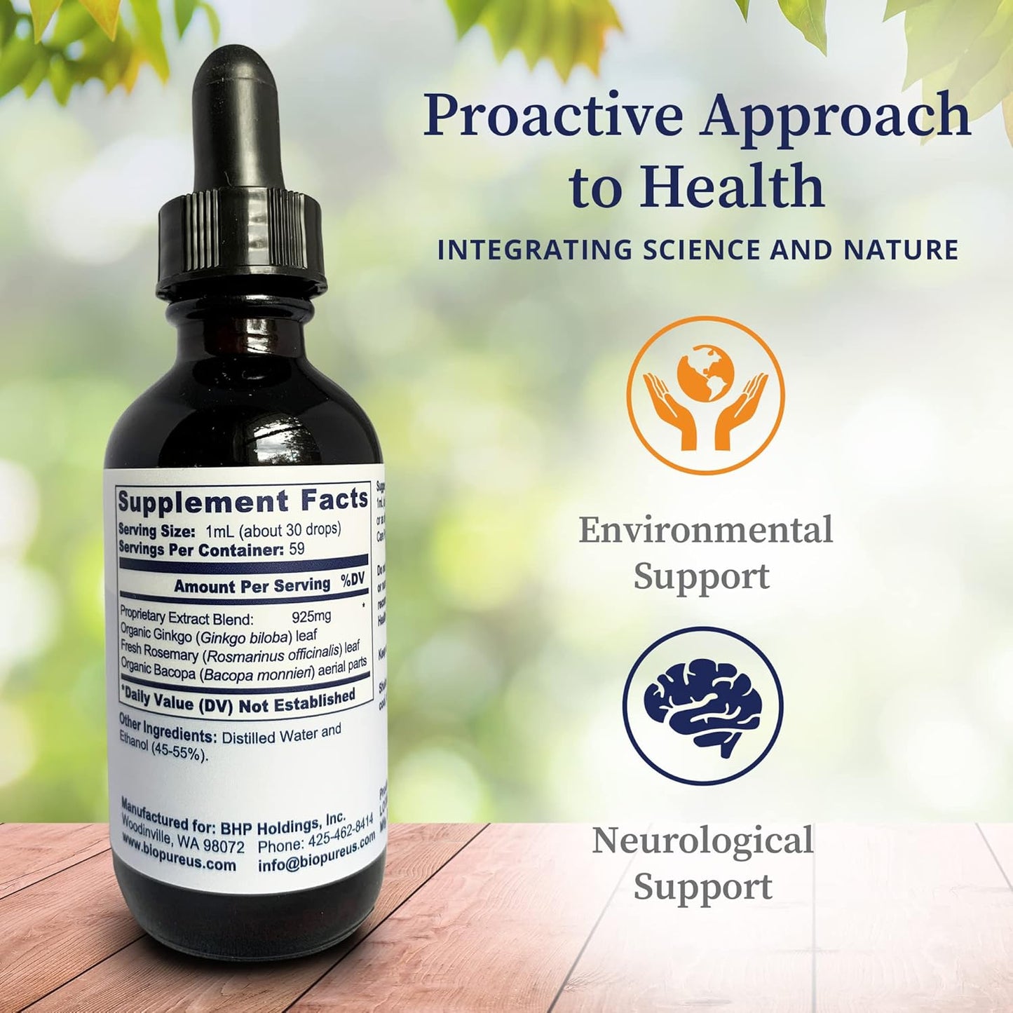 Natural Herbal Brain Tincture with Ginkgo Biloba, Rosemary, and Bacopa - Mental Clarity & Memory Support - 2 fl oz