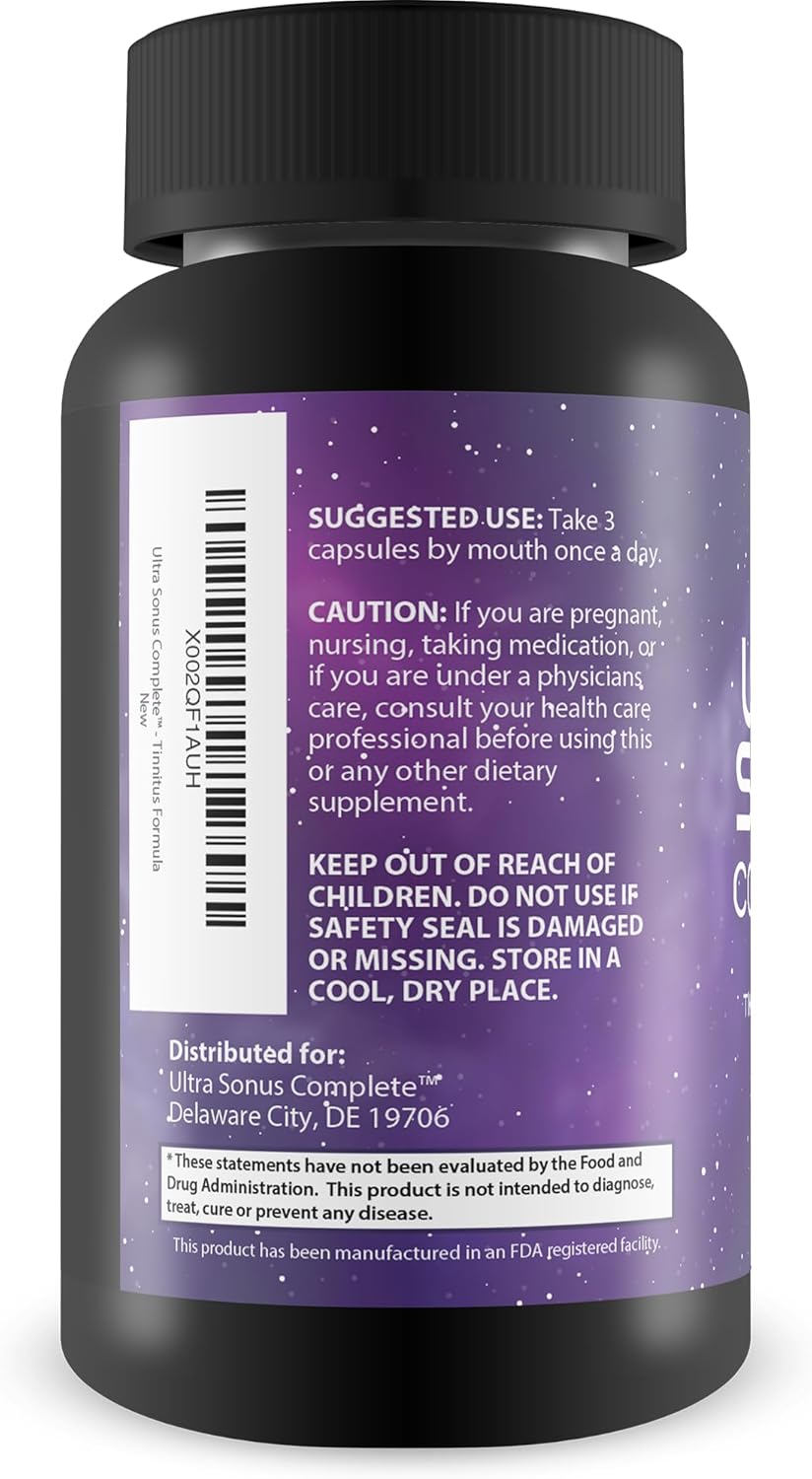 Natural Herbal Formula for Tinnitus Relief - Garlic, Turmeric, Vitamin C - Reduce Inflammation & Ear Ringing - 90 Capsules