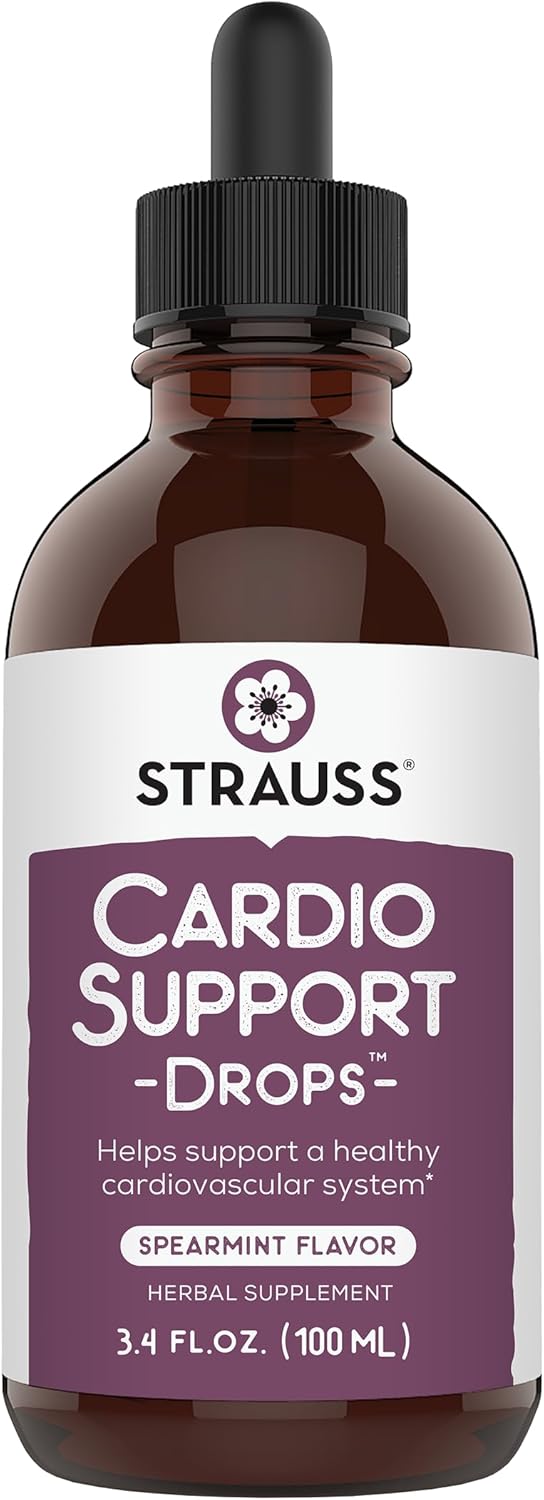 Natural Herbal Heart Health Supplement for Men and Women - Strauss Naturals Cardio Support Drops - Promotes Healthy Cardiovascular System - Vegan & Non-GMO - Spearmint Flavored - 100 ml Bottle