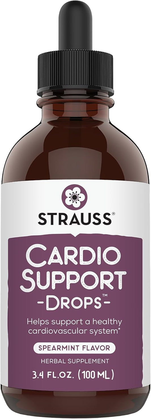 Natural Herbal Heart Health Supplement for Men and Women - Strauss Naturals Cardio Support Drops - Promotes Healthy Cardiovascular System - Vegan & Non-GMO - Spearmint Flavored - 100 ml Bottle