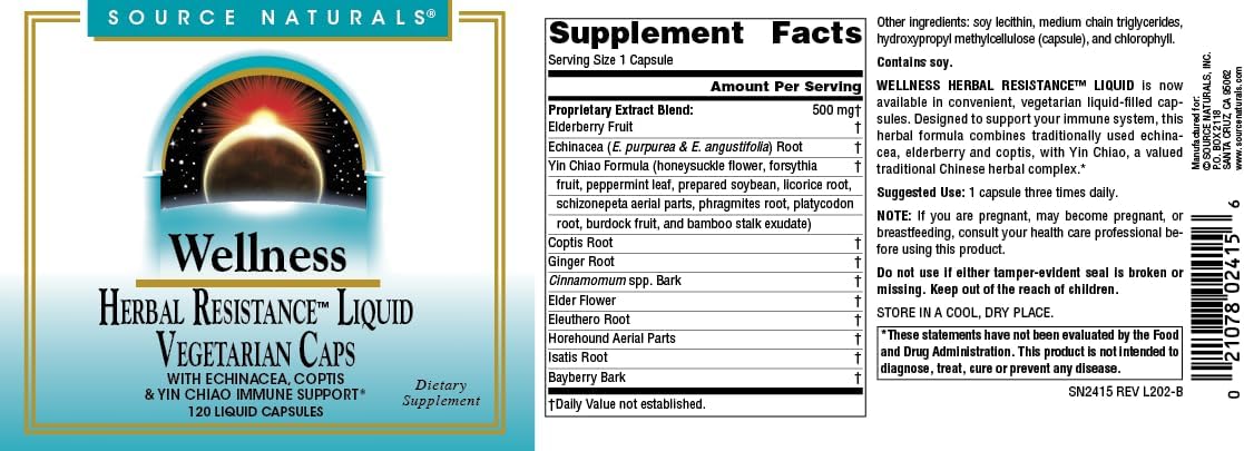 Natural Herbal Immune Support Capsules - Echinacea, Coptis & Yin Chiao - 120 Count