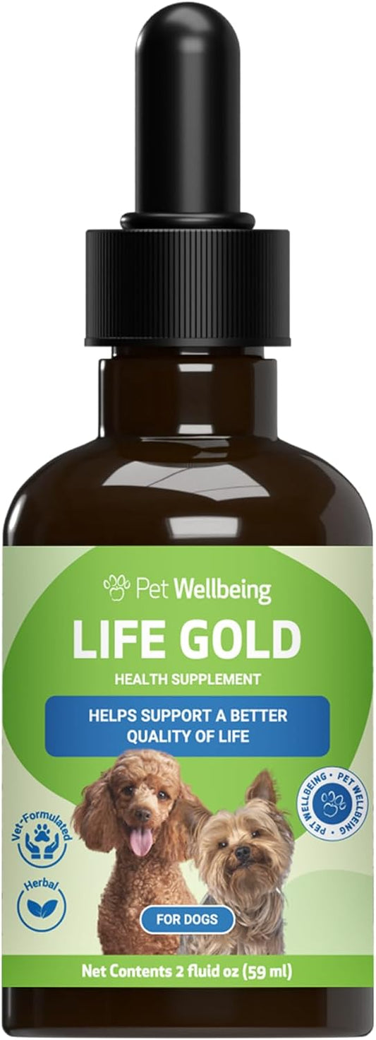 Natural Herbal Immune Support Supplement for Dogs - Pet Wellbeing Life Gold - Vet-Formulated Antioxidant Protection - 2 oz