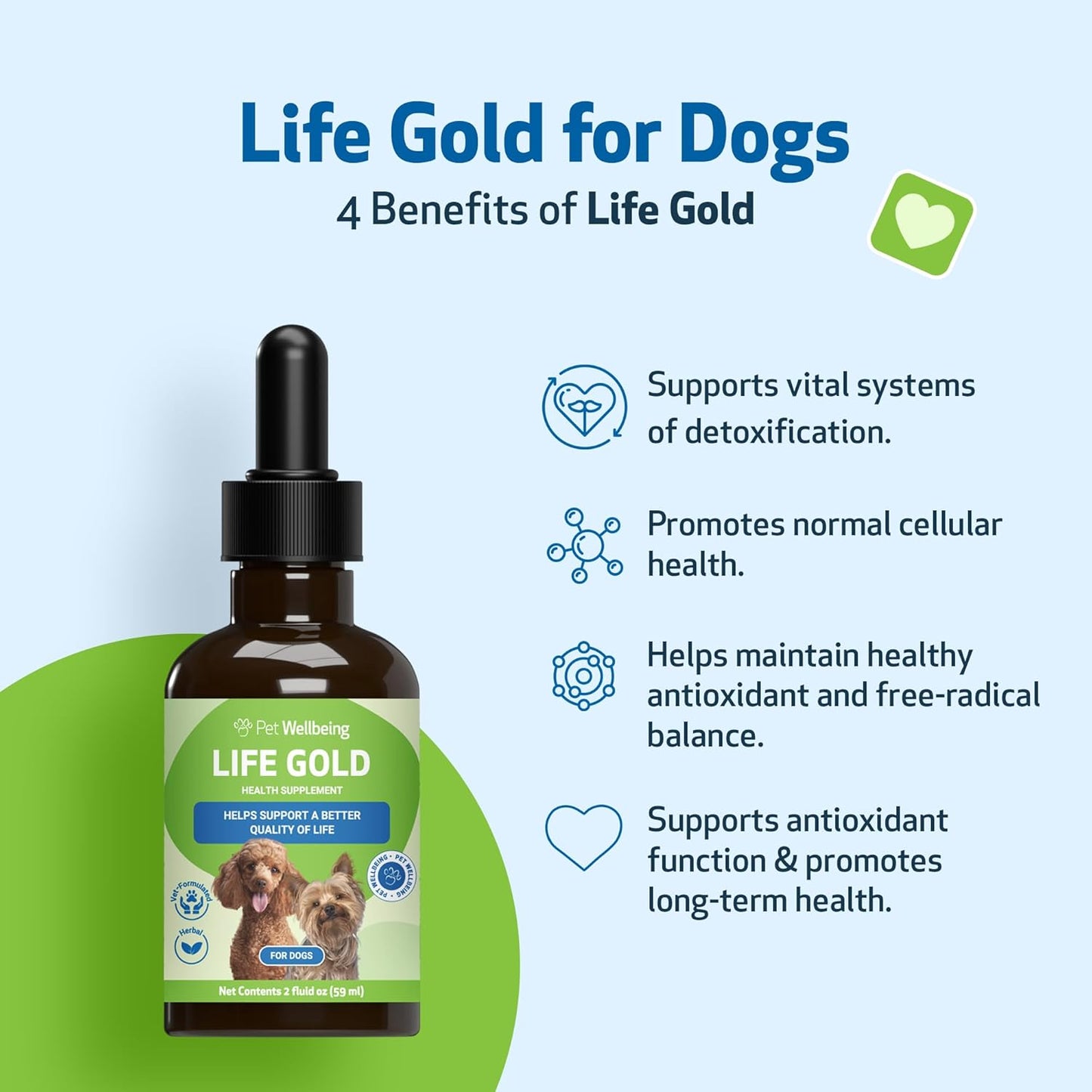 Natural Herbal Immune Support Supplement for Dogs - Pet Wellbeing Life Gold - Vet-Formulated Antioxidant Protection - 2 oz